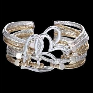 Silver and Gold Heart Design Bracelet with Sparkling‎ Accents
